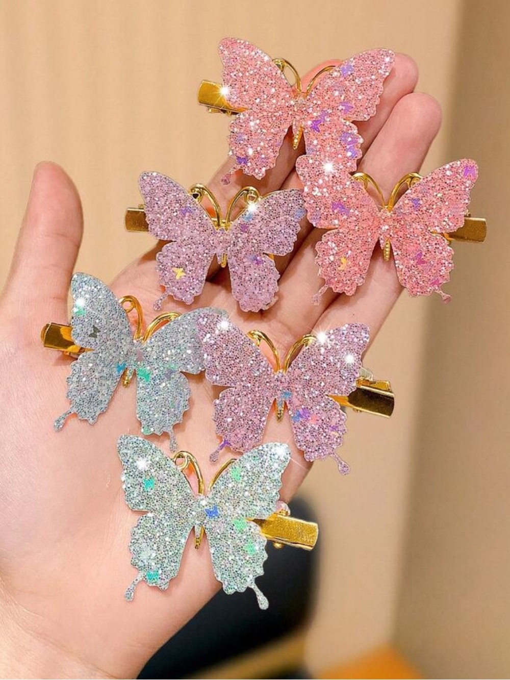 Glitter Butterfly Hair Clips - Multicolor Sparkle Set - Picture 2 of 2